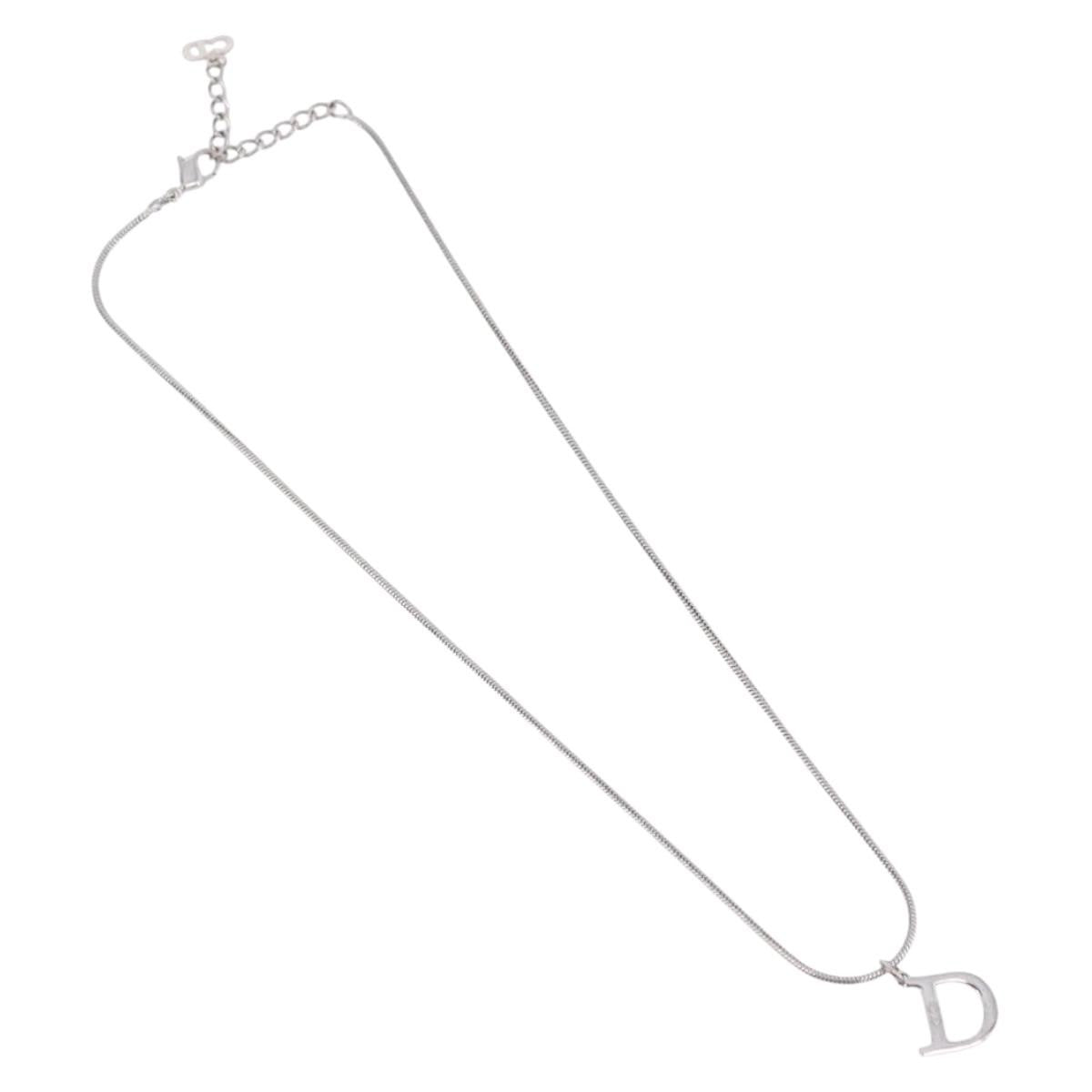 Christian Dior D logo Pendant Metal, Silver, Metal, Necklace