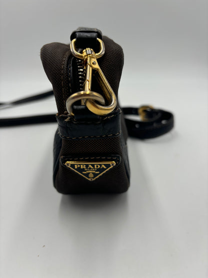 Prada Mini Zip Crossbody Bag Canvas and Leather, Brown, Canvas, Backpack