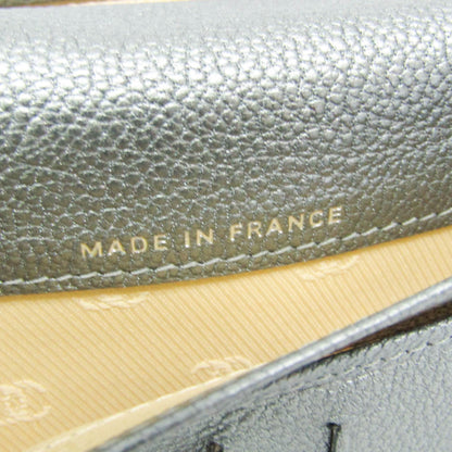 Chanel CC Button Bi-Fold Card Case Leather, Silver, Leather, Card Holder
