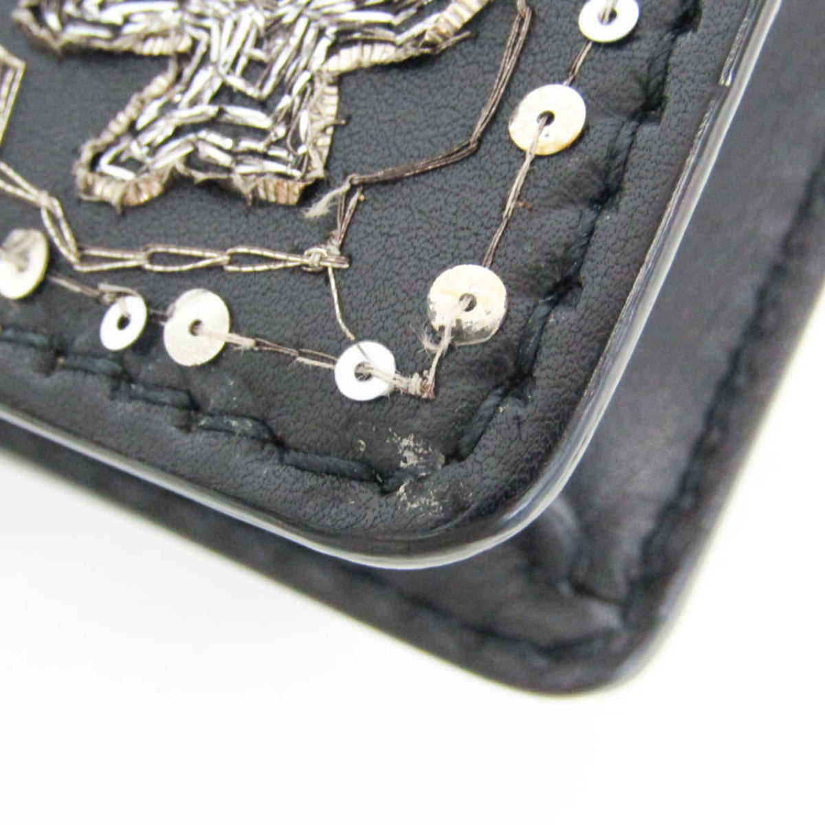 Christian Dior J'Adior Flap Embellished Leather, Black, Leather, Handbag