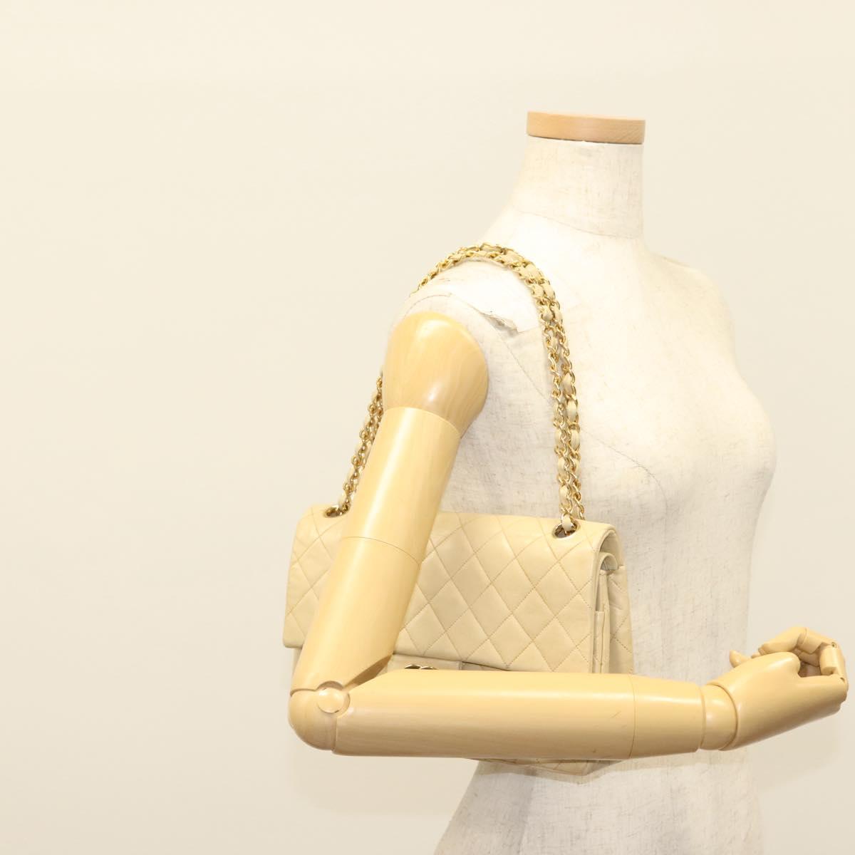 Chanel Vintage Square Classic Double Flap Bag Quilted Leather, BEIGE, LEATHER, Shoulder bag