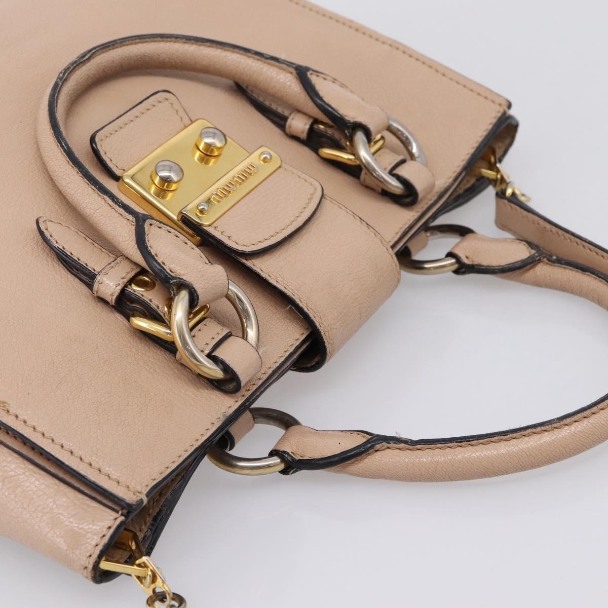 Miu Miu Madras Convertible Lock Leather, Beige, Leather, Tote Bag
