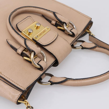 Miu Miu Madras Convertible Lock Leather, Beige, Leather, Tote Bag