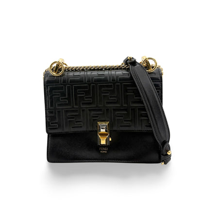 Fendi Kan I Zucca Embossed Leather, Black, Leather, Shoulder Bag