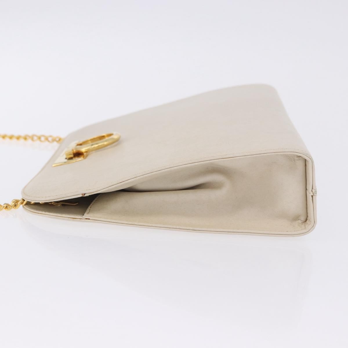 Salvatore Ferragamo Vintage Gancini Chain Leather, White, Leather, Shoulder Bag