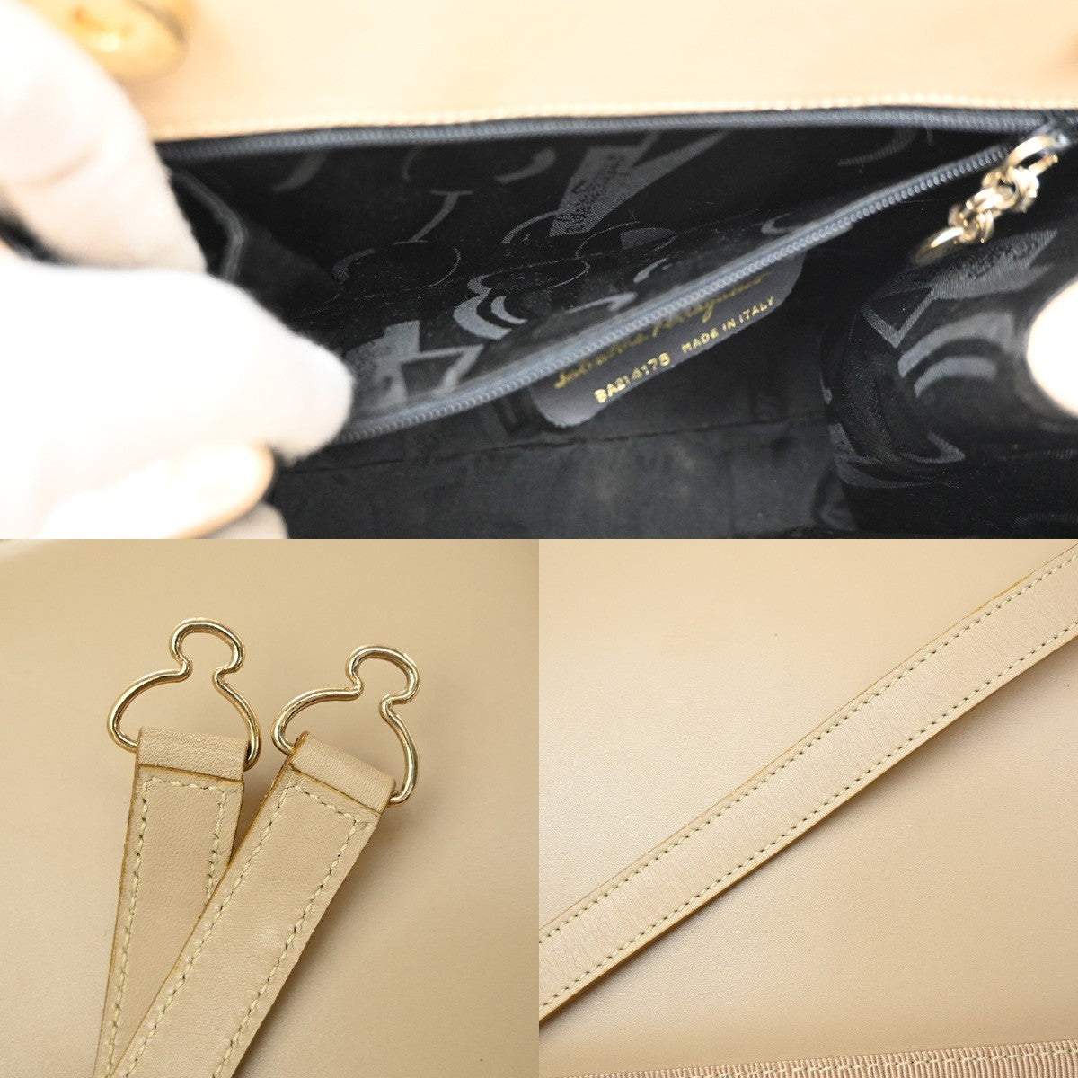 Salvatore Ferragamo Convertible Vara Bow Leather, Beige, Leather, Tote Bag