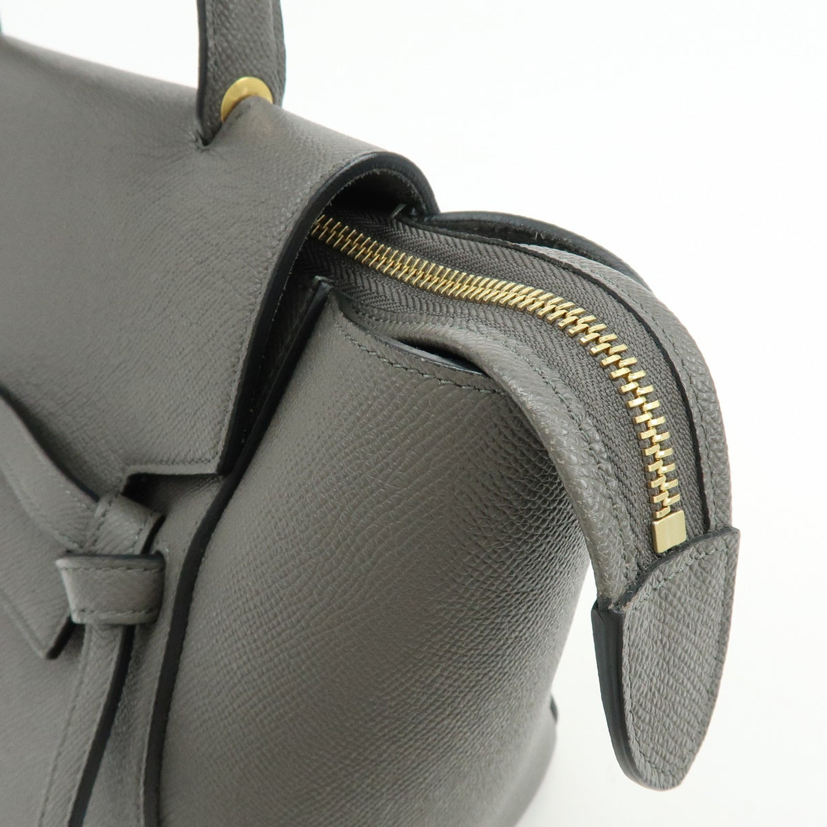 Celine Belt Textured Leather, Gray, Calfskin, Handbag