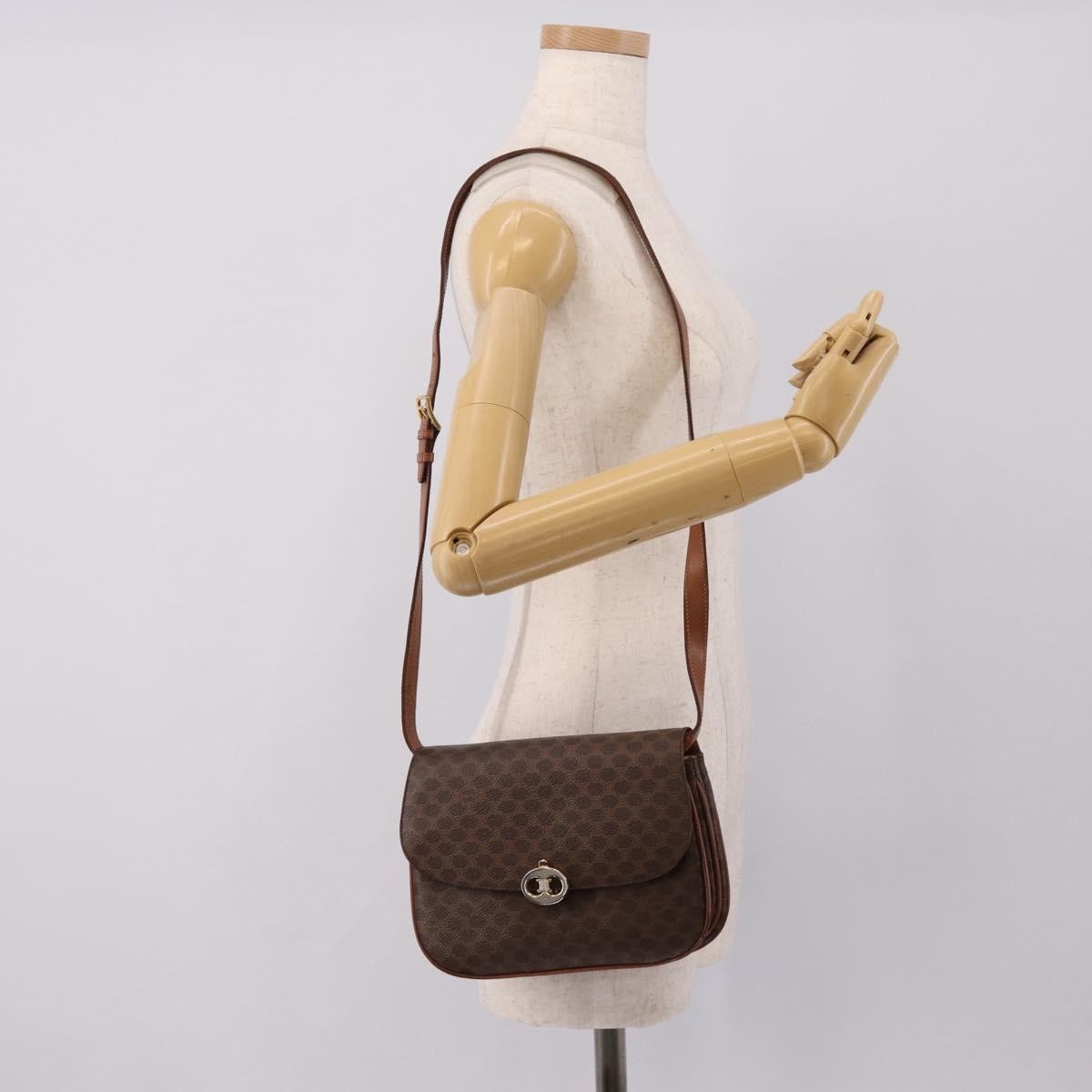 Celine Vintage Macadam Canvas and Leather, Brown, PVC, Shoulder Bag