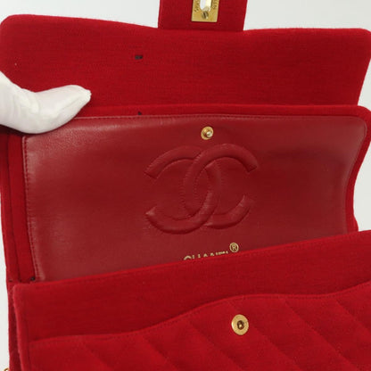 Chanel Vintage Classic Double Flap Bag Quilted Wool, RED, COTTON, Shoulder bag