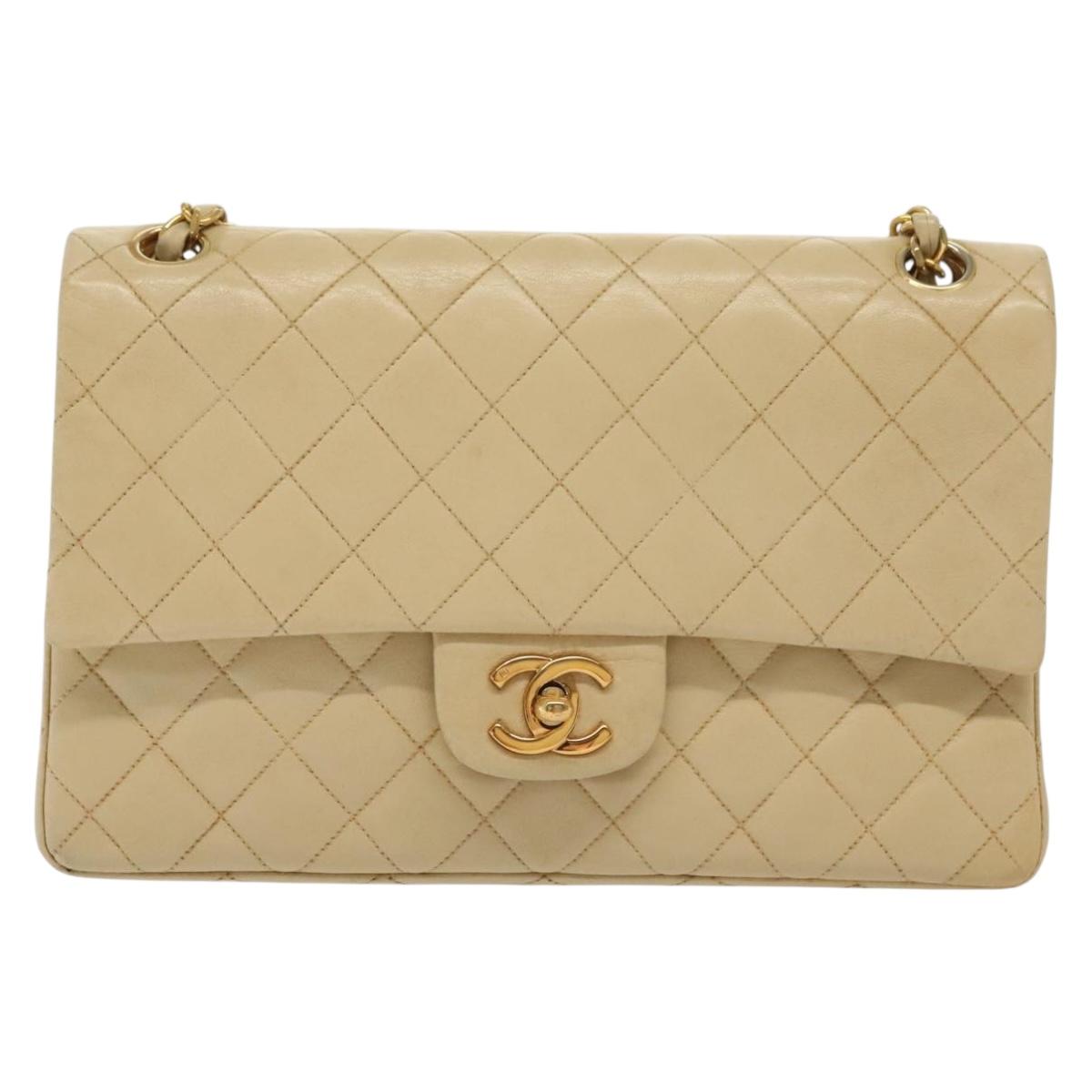 Chanel Vintage Square Classic Double Flap Bag Quilted Leather, BEIGE, LEATHER, Shoulder bag