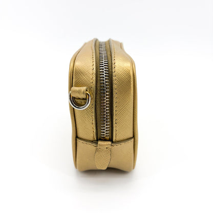 Prada Camera Saffiano Leather, Gold, Leather, Shoulder Bag