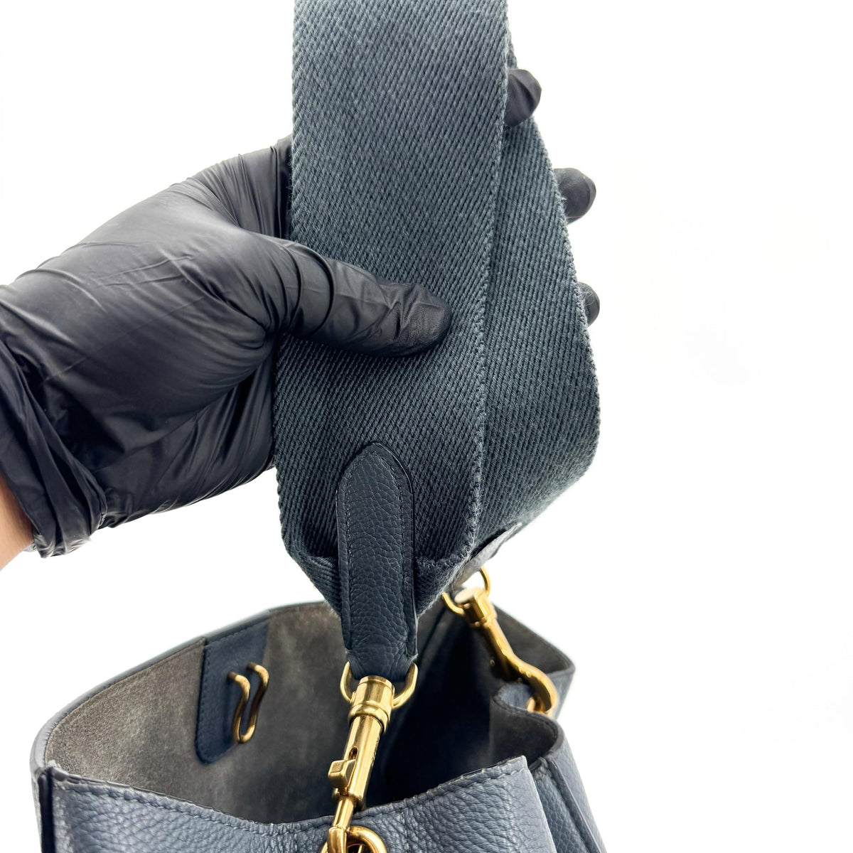 Celine Sangle Seau Calfskin, Navy, Leather, Handbag