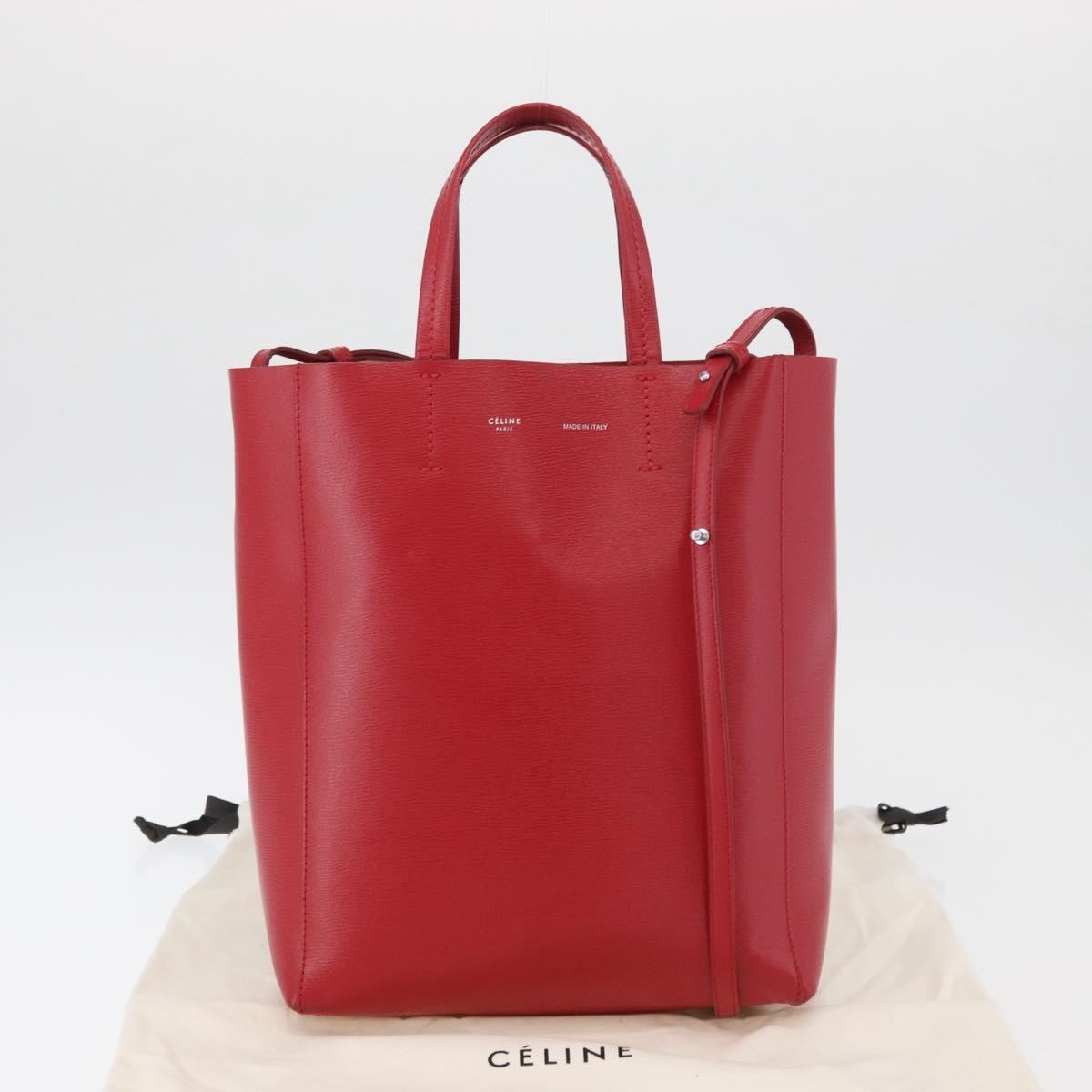 Celine Vertical Cabas Leather, Red, Leather, Tote Bag