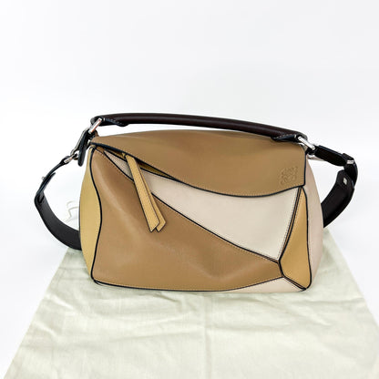 Loewe Puzzle Patchwork Leather, Brown, Calfskin, Handbag