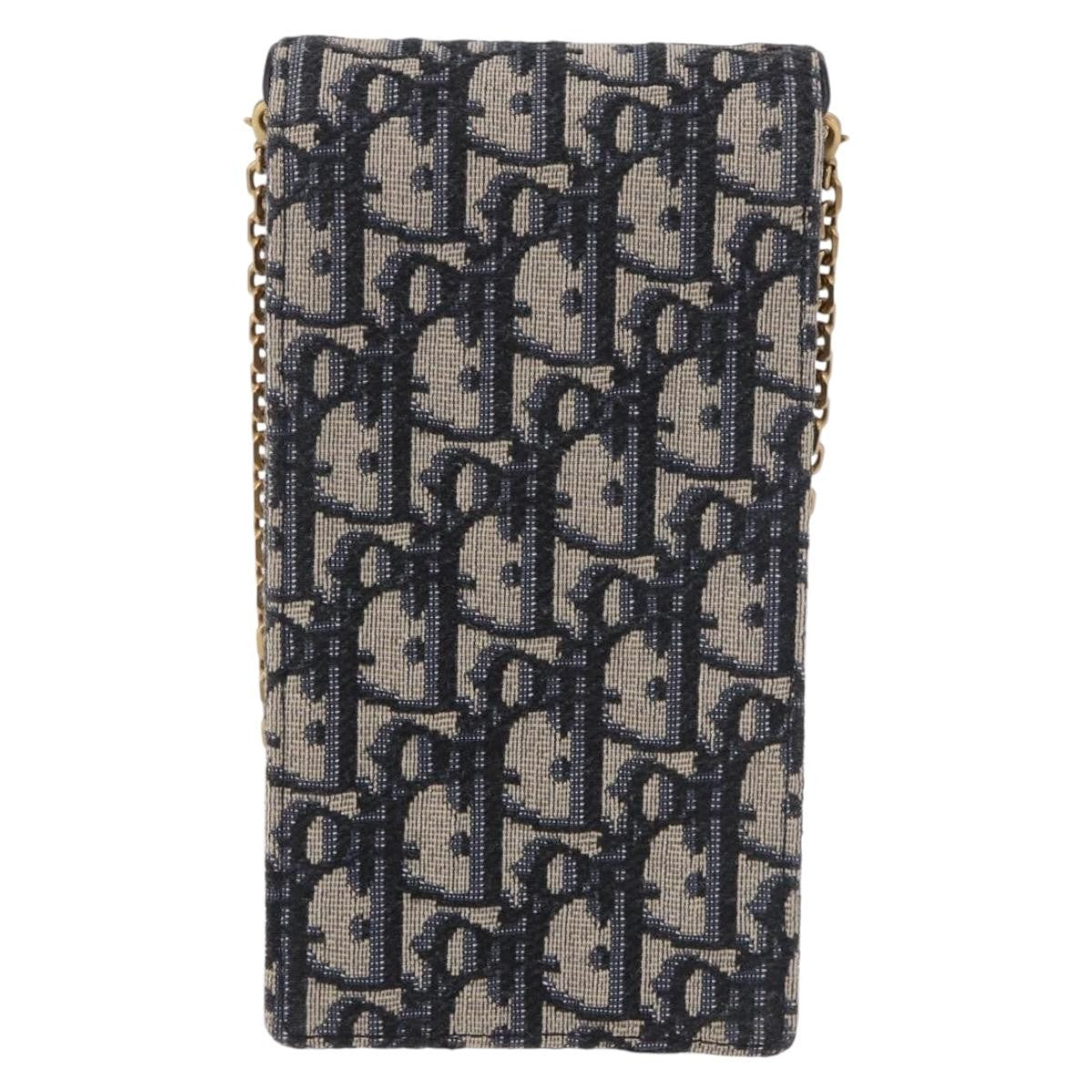Christian Dior Vertical Saddle Chain Oblique Canvas, Navy, Canvas, Clutch
