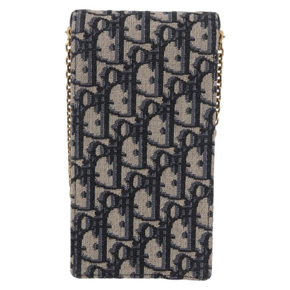 Christian Dior Vertical Saddle Chain Oblique Canvas, Navy, Canvas, Clutch