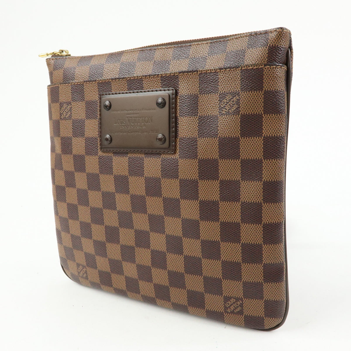 Louis Vuitton Brooklyn Pochette Plate Damier, Brown, Canvas, Clutch