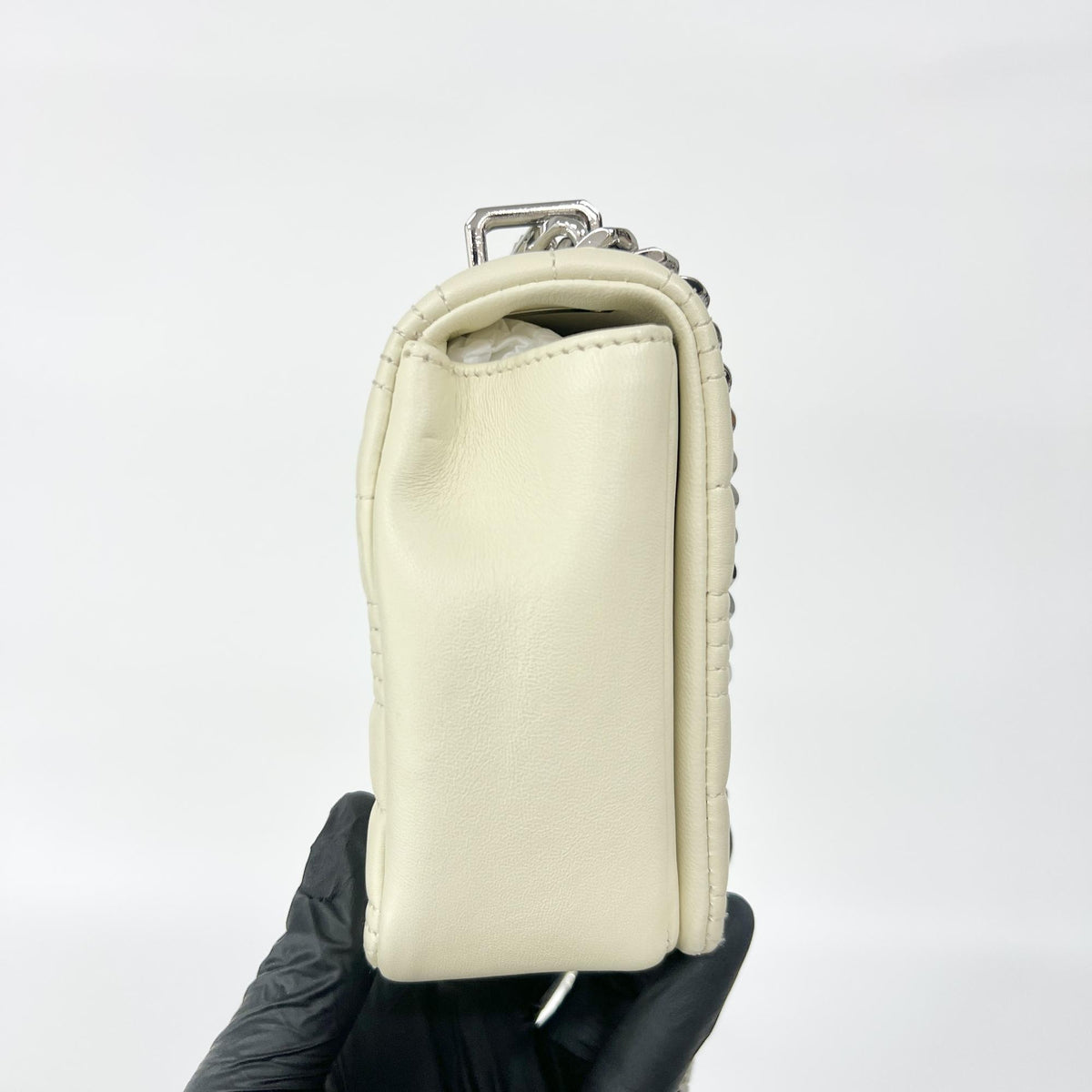 Burberry Lola Wallet on Chain Quilted Leather, Ecru, Leather, Crossbody Bag