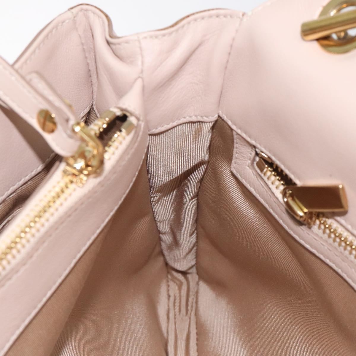 Salvatore Ferragamo Chain Gancini Jacquard with Studded Leather, Beige, Leather, Shoulder Bag