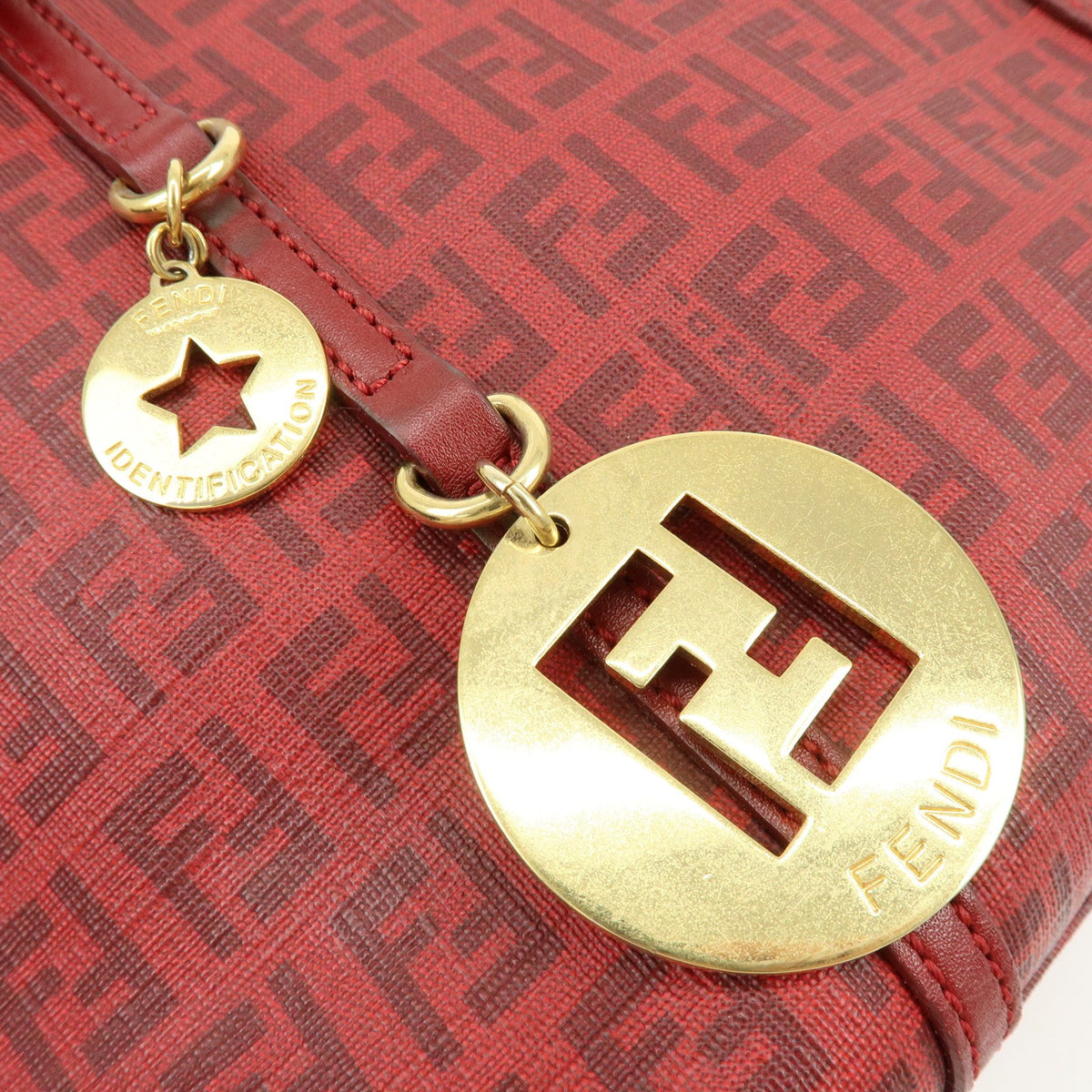 Fendi Superstar Zucchino Coated Canvas, Red, PVC, Tote Bag