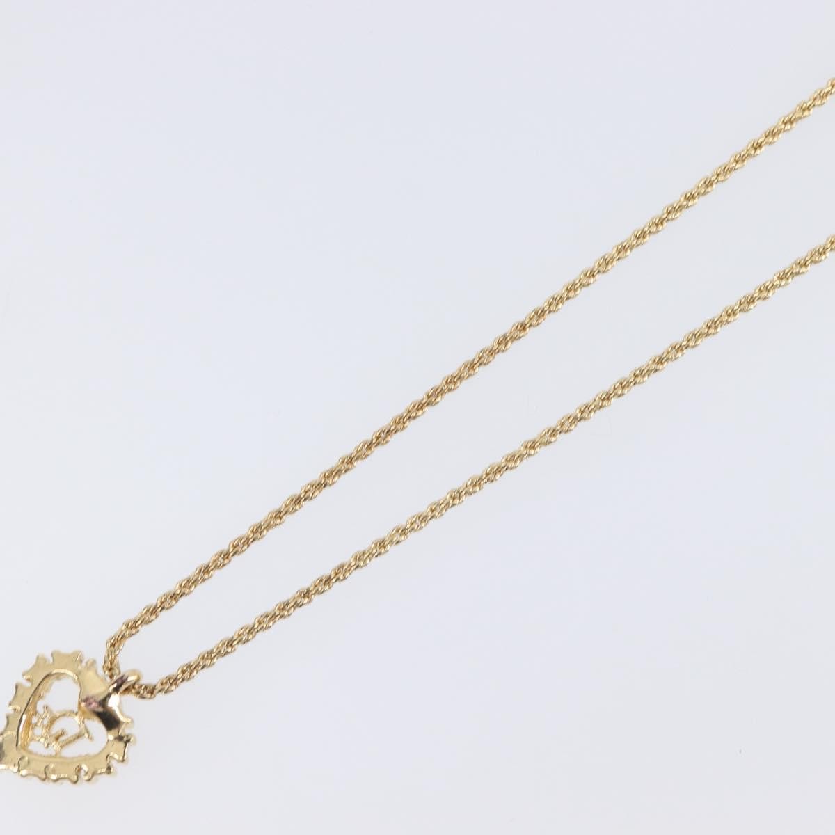 Christian Dior Logo Heart Pendant Metal with Crystal, Gold, Metal, Necklace