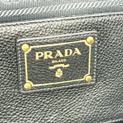 Prada Side Zip Convertible Vitello Daino, Black, Leather, Tote Bag
