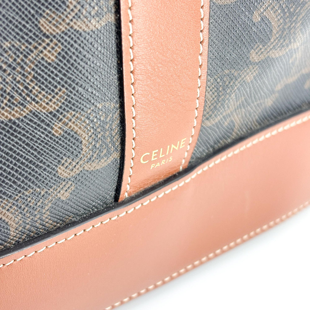 Celine Bucket Triomphe Coated Canvas, Black, Canvas, Shoulder Bag