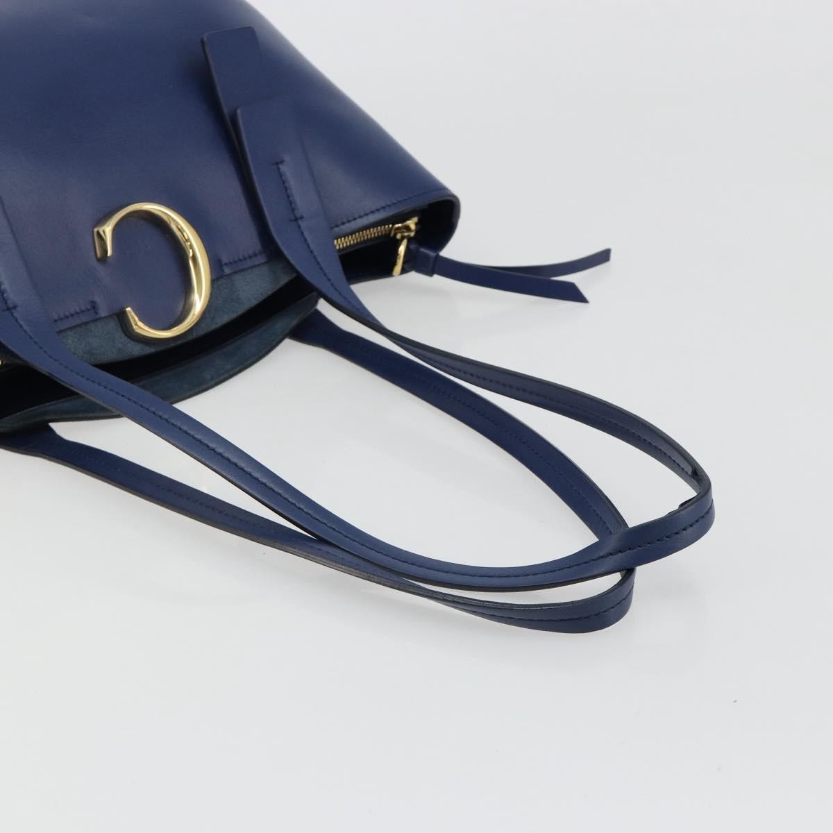 Chloe C Zipped Leather, Blue, Leather, Tote Bag