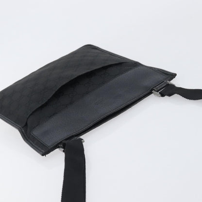 Gucci Vintage Flat Messenger GG Canvas and Leather, Black, Canvas, Handbag