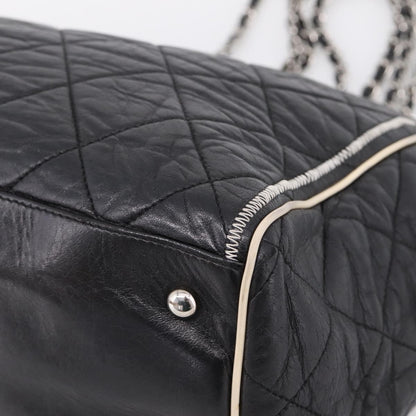 Chanel North South Mademoiselle Lock Quilted Leather, Black, Leather, Tote Bag