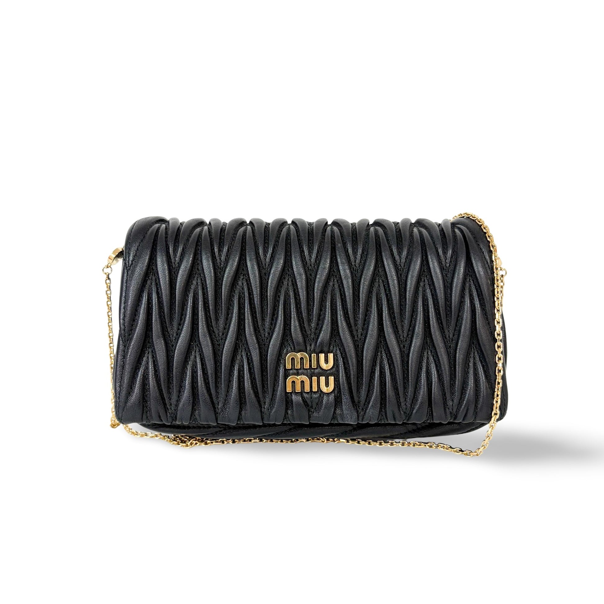 Miu Miu Nappa Matelassè Leather, Black, Leather, Shoulder Bag