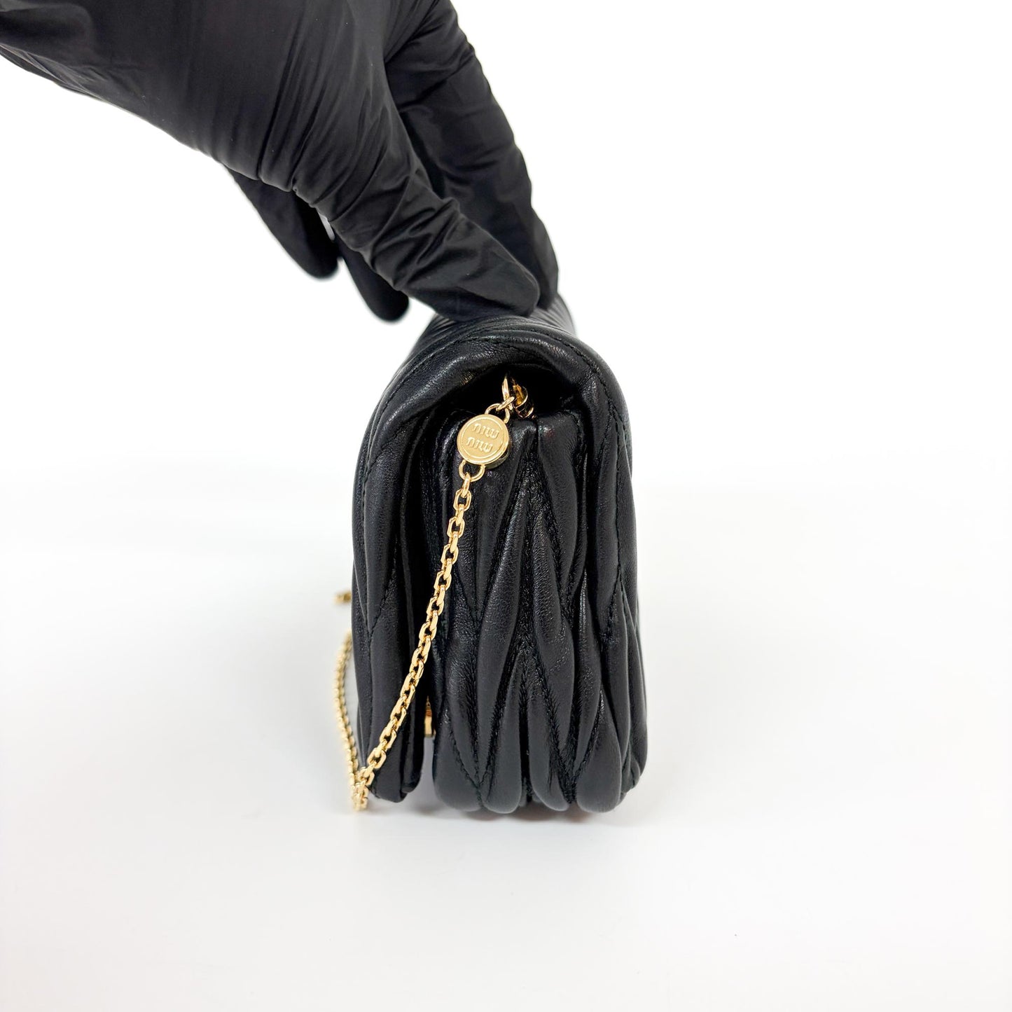 Miu Miu Nappa Matelassè Leather, Black, Leather, Shoulder Bag