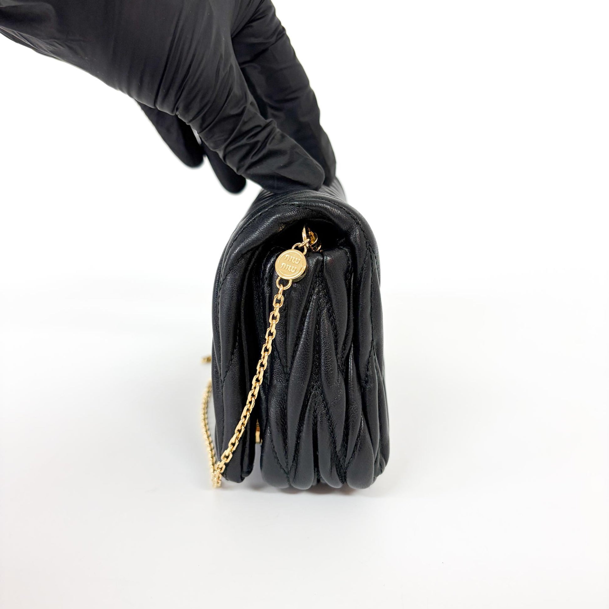 Miu Miu Nappa Matelassè Leather, Black, Leather, Shoulder Bag