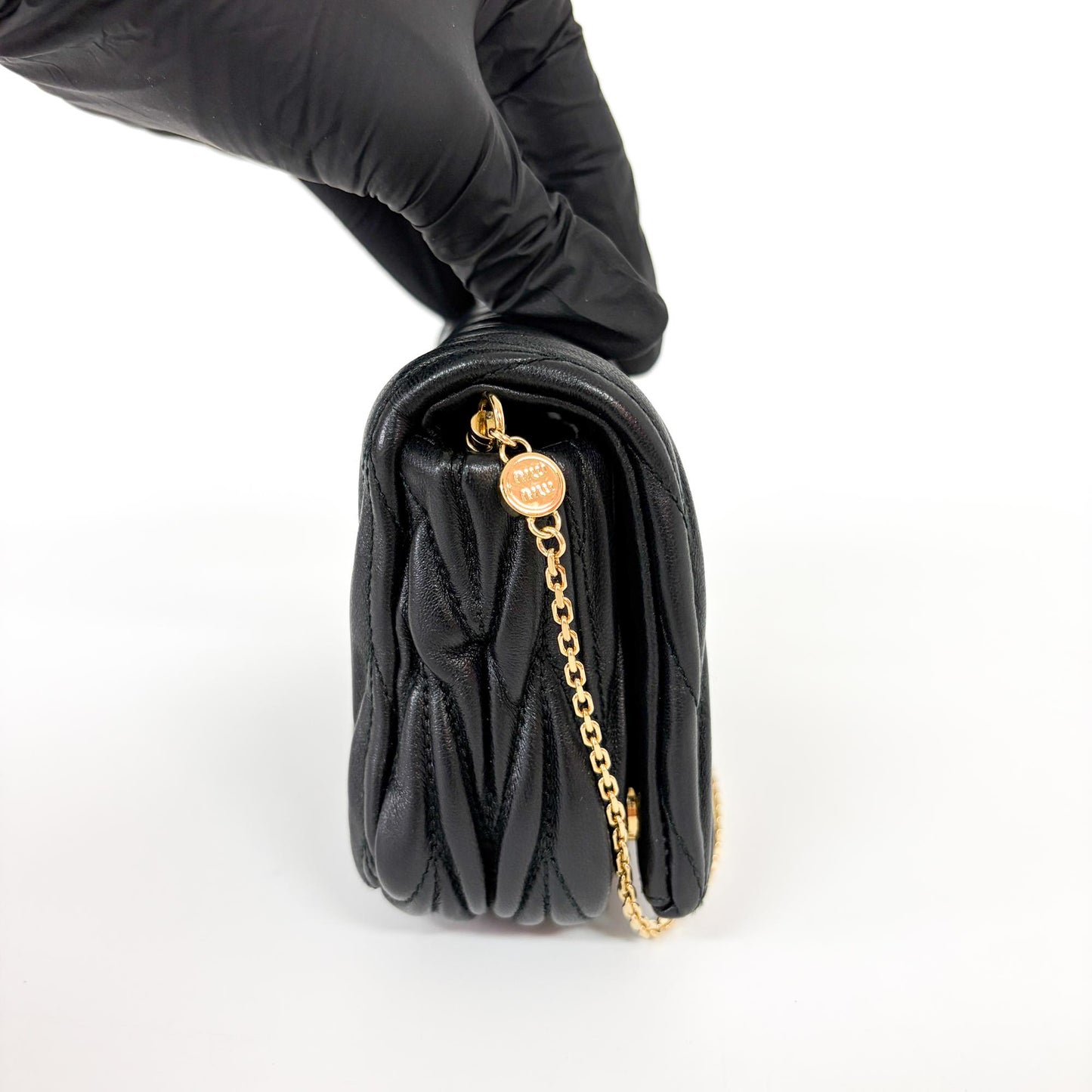 Miu Miu Nappa Matelassè Leather, Black, Leather, Shoulder Bag