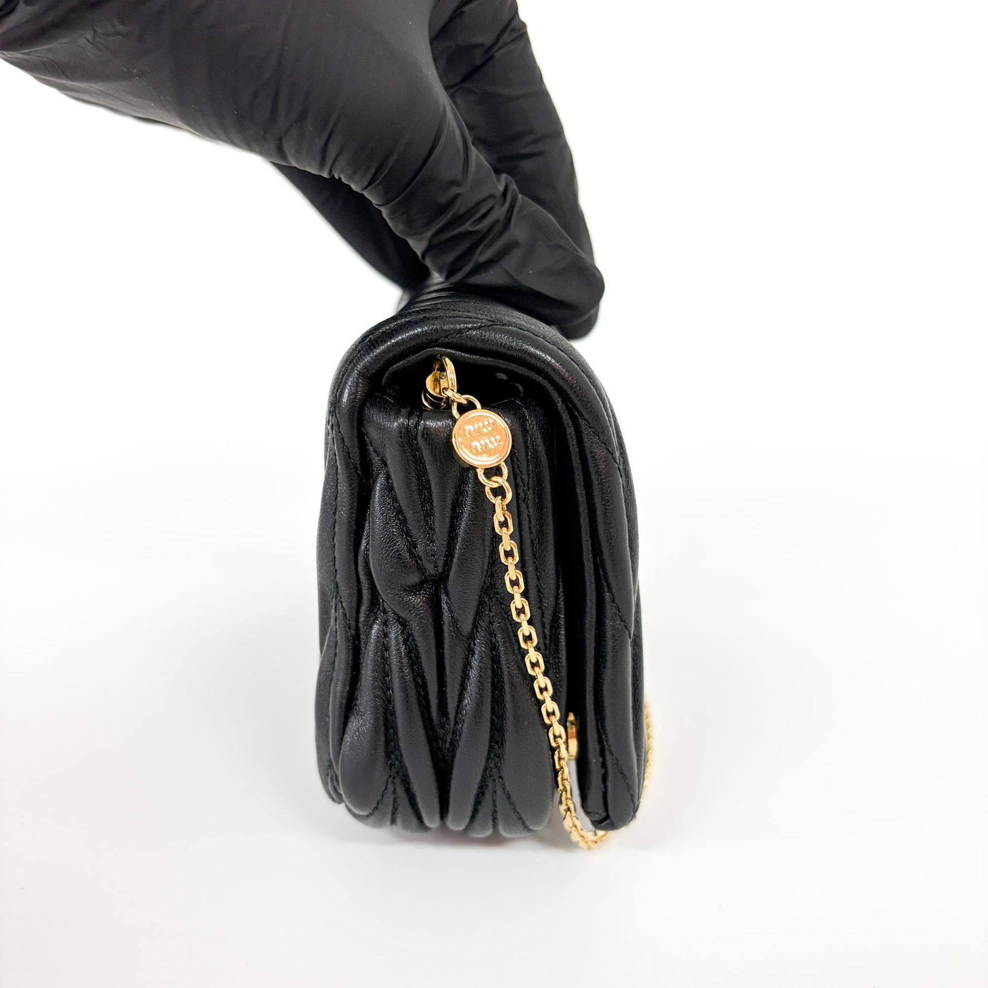 Miu Miu Nappa Matelassè Leather, Black, Leather, Shoulder Bag