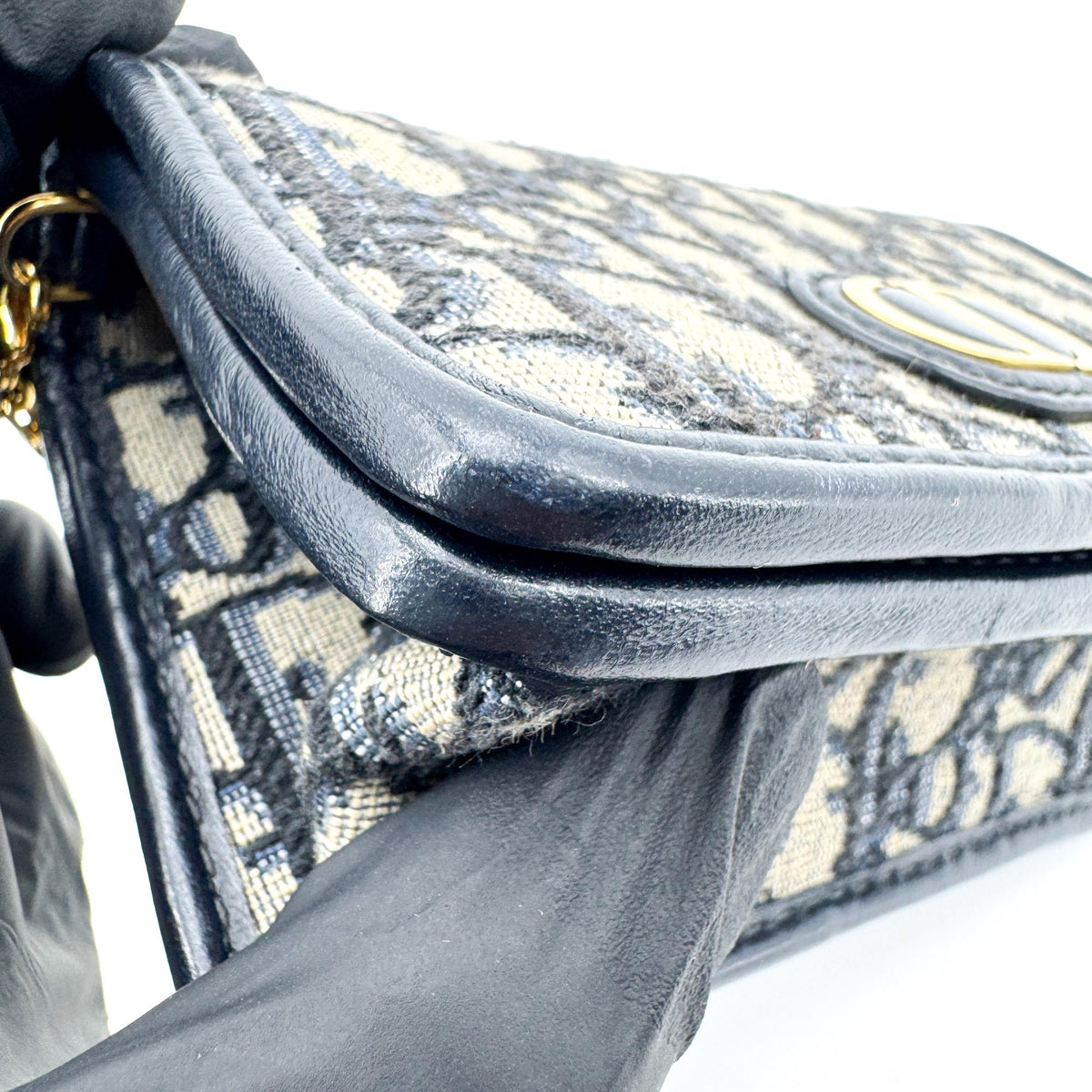 Christian Dior 30 Montaigne Nano Convertible Belt Oblique Canvas, Navy, Canvas, Clutch