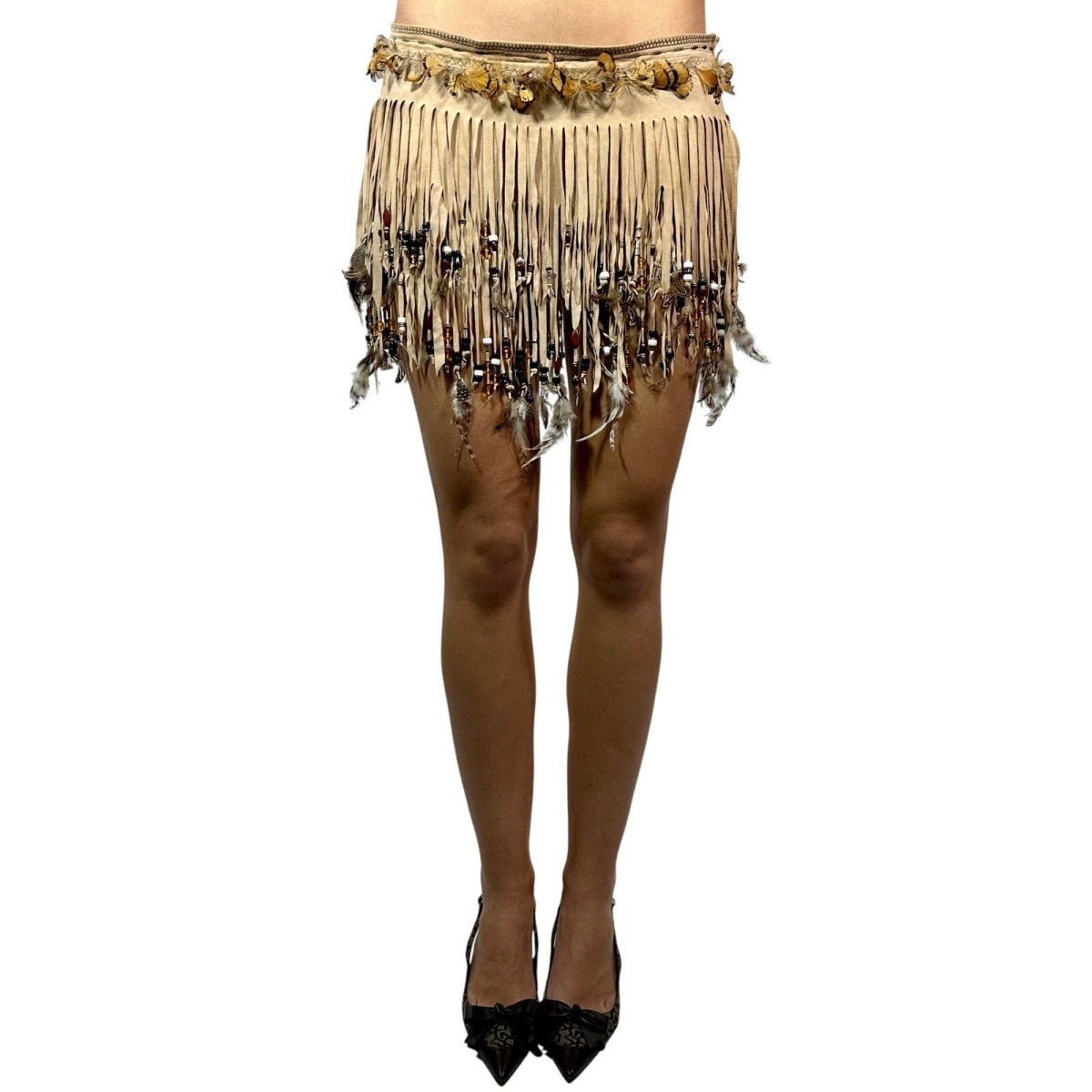 DOLCE & GABBANA Beaded Feather Fringe Skirt - Brandsamsara