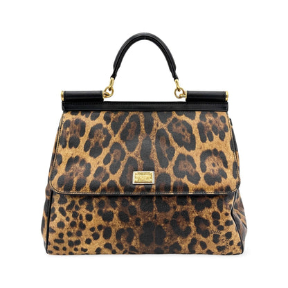 Dolce & Gabbana Miss Sicily Leopard Print Leather, Brown, Calfskin, Handbag