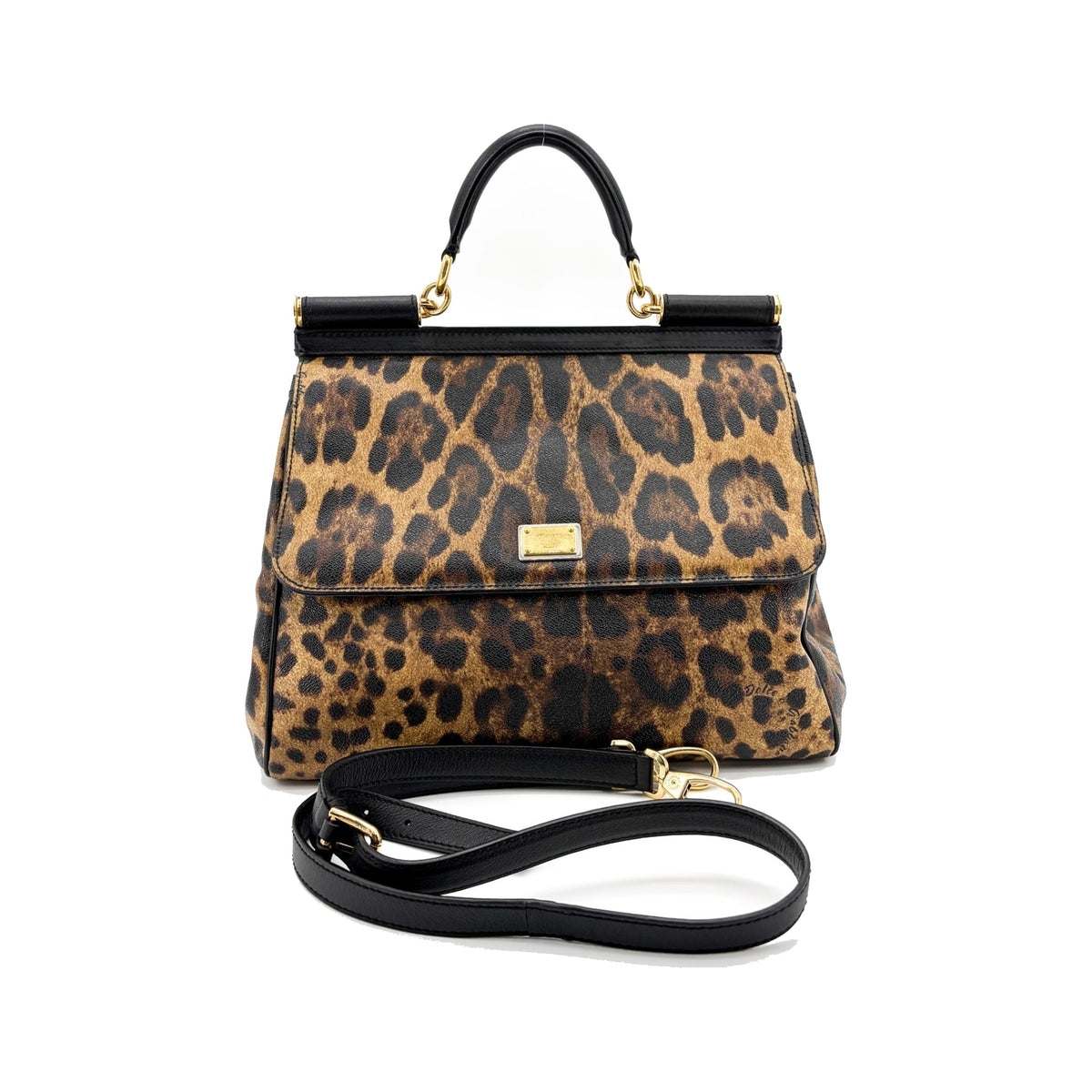 Dolce & Gabbana Miss Sicily Leopard Print Leather, Brown, Calfskin, Handbag