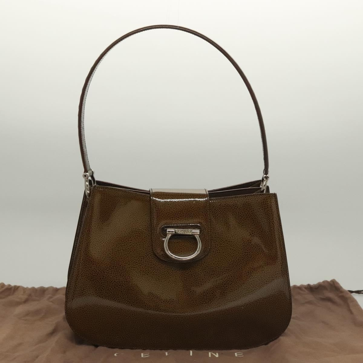 Celine Shoulder Leather, Khaki, Patent Leather, Shoulder Bag