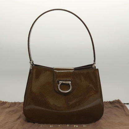 Celine Shoulder Leather, Khaki, Patent Leather, Shoulder Bag