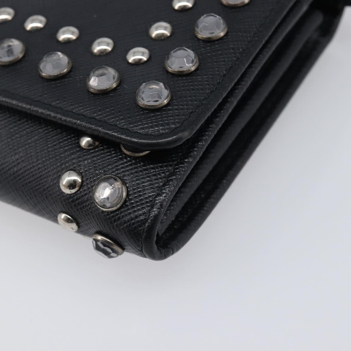 Prada Flap Studded Saffiano Leather, Black, Leather, Crossbody Bag