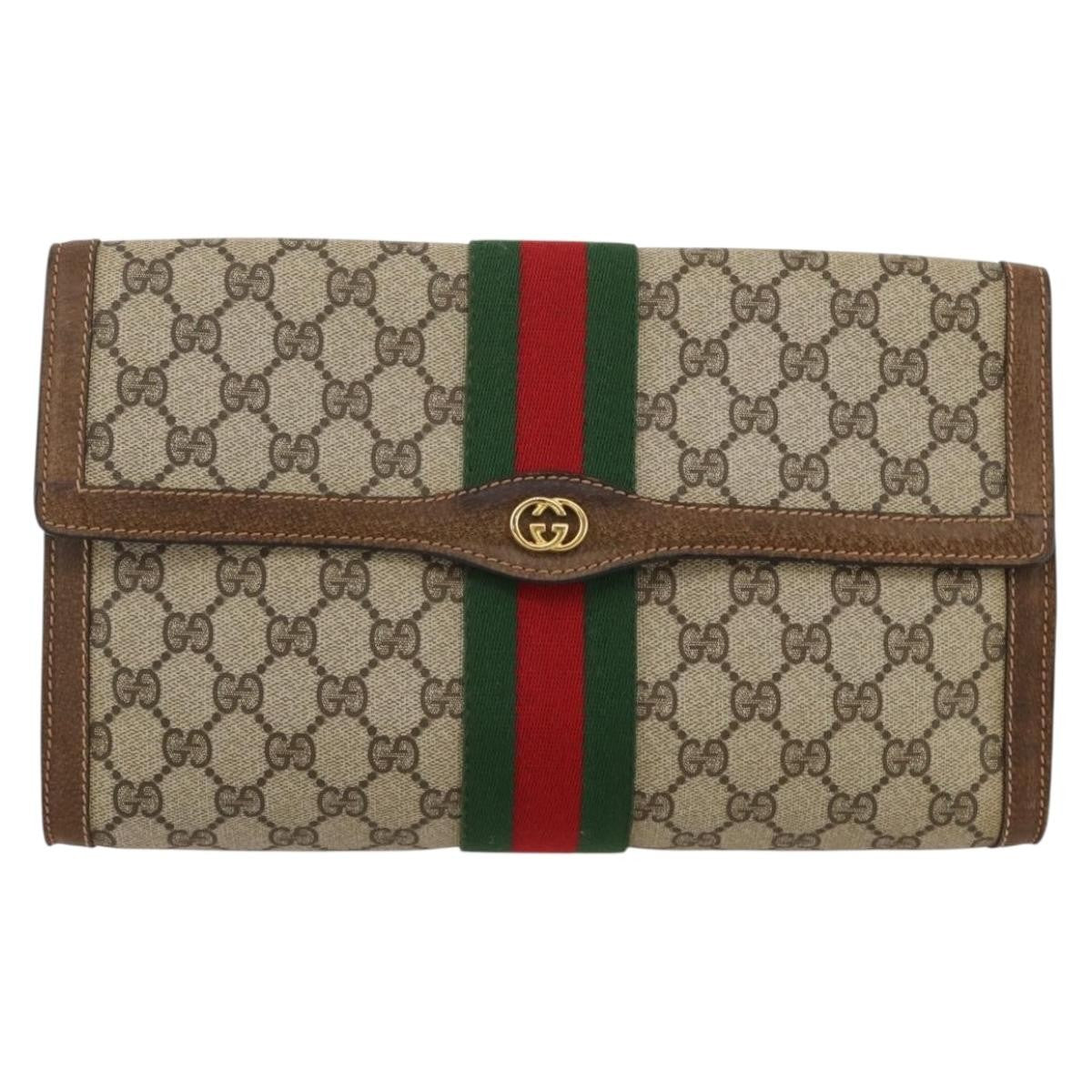 Gucci Vintage Web Flap Clutch GG Coated Canvas, Beige, Canvas, Clutch