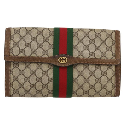 Gucci Vintage Web Flap Clutch GG Coated Canvas, Beige, Canvas, Clutch