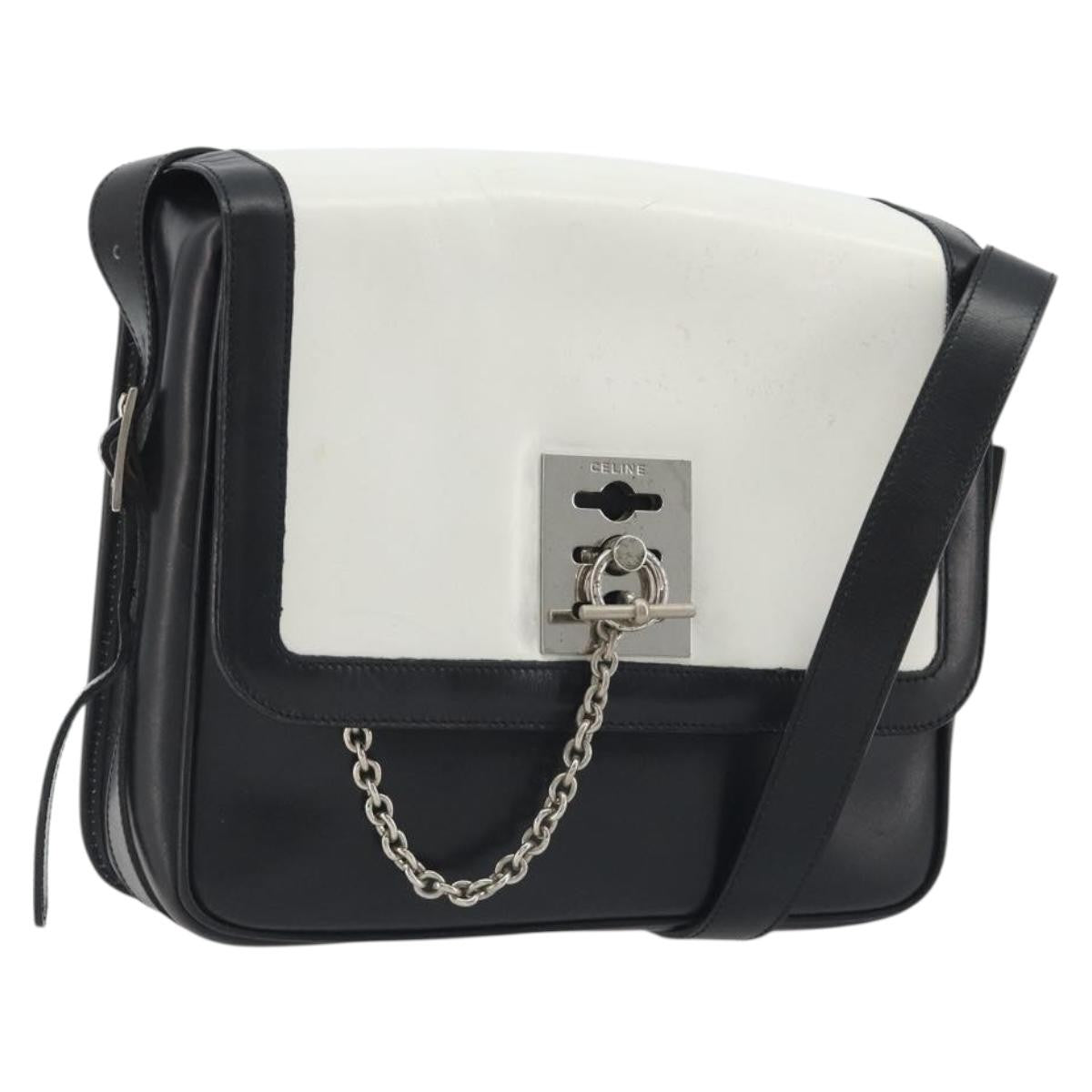 Celine Vintage Macadam Canvas, White, Leather, Shoulder Bag