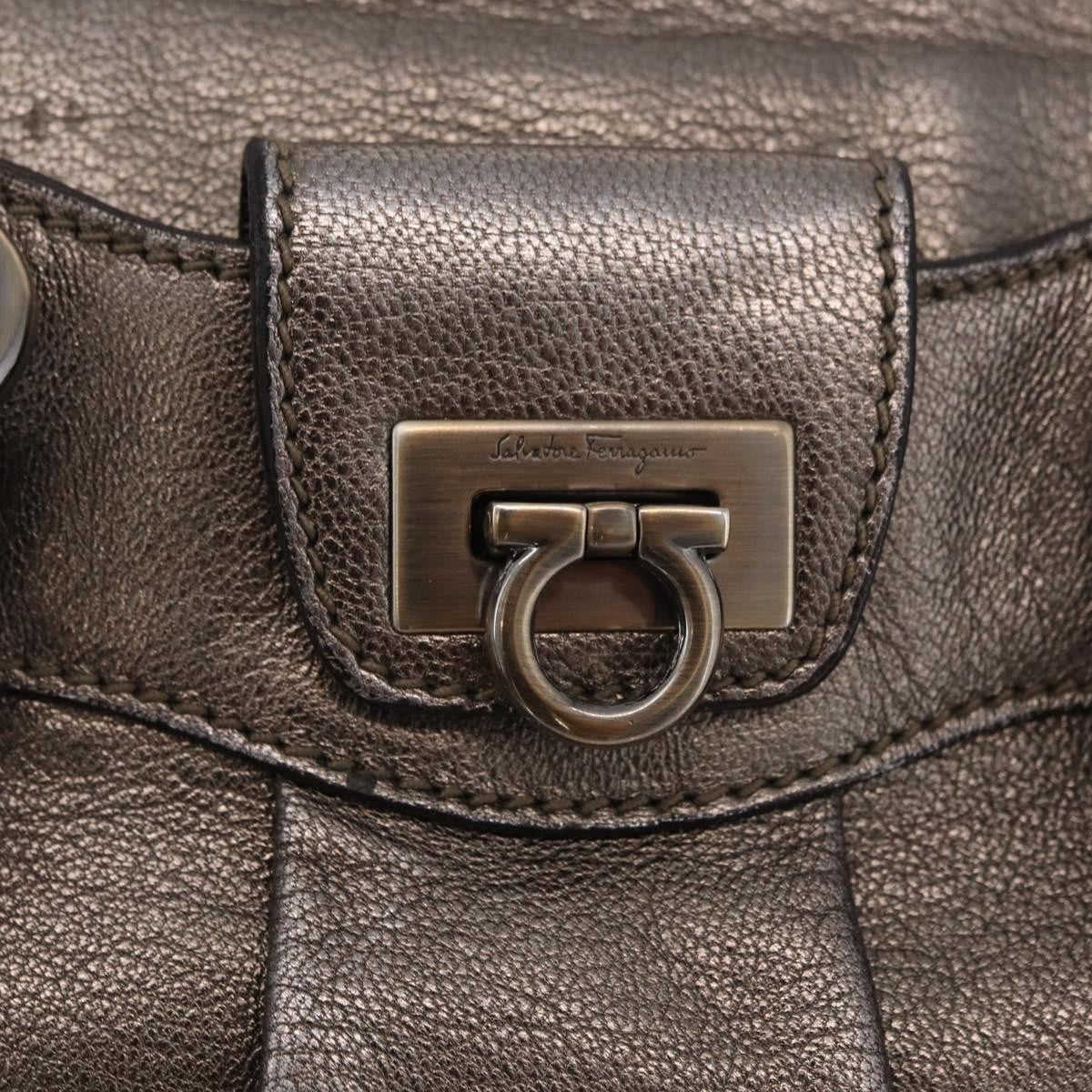 Salvatore Ferragamo Gancini Top Handle Leather, Silver, Leather, Handbag