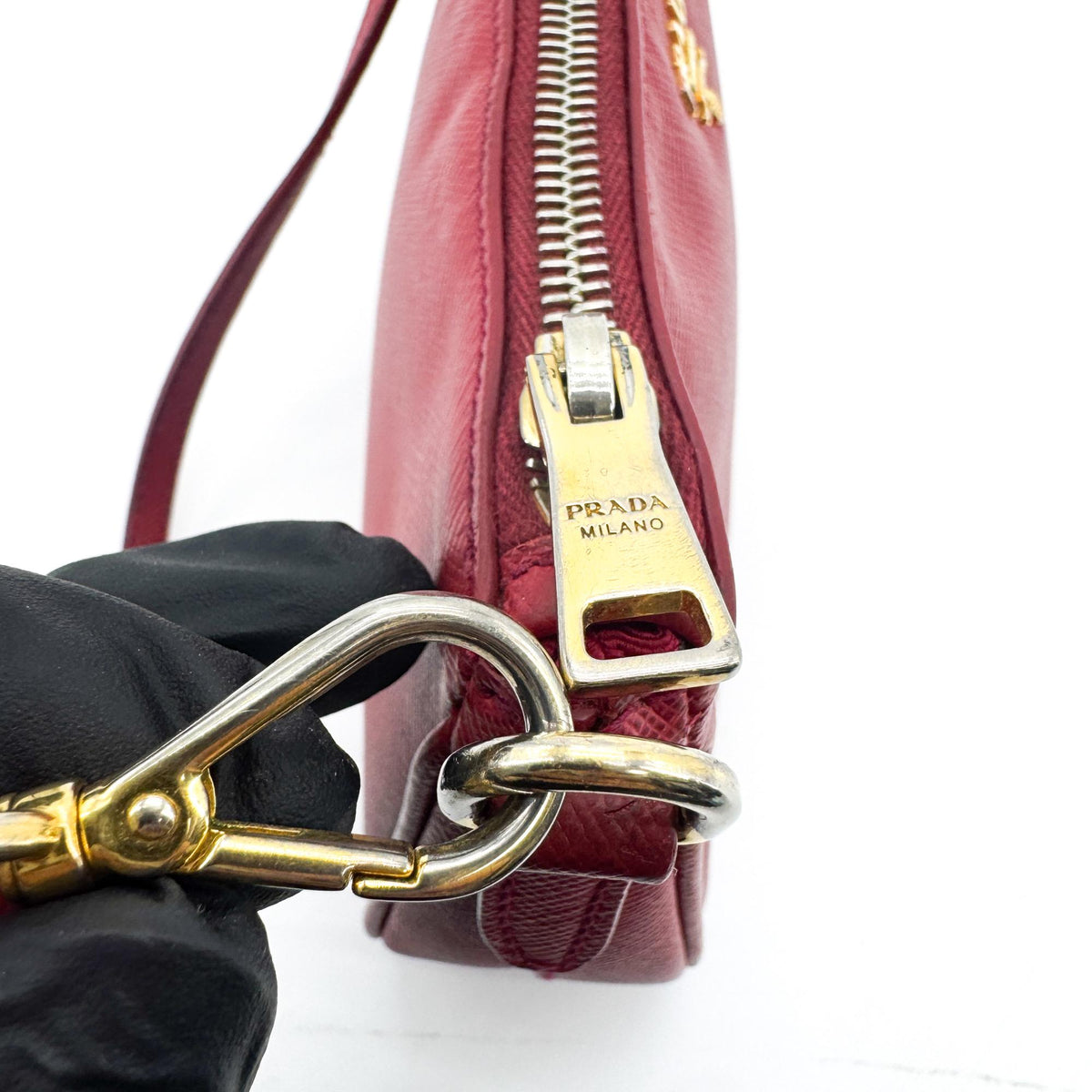 Prada Zip Saffiano Leather, Red, Leather, Shoulder Bag