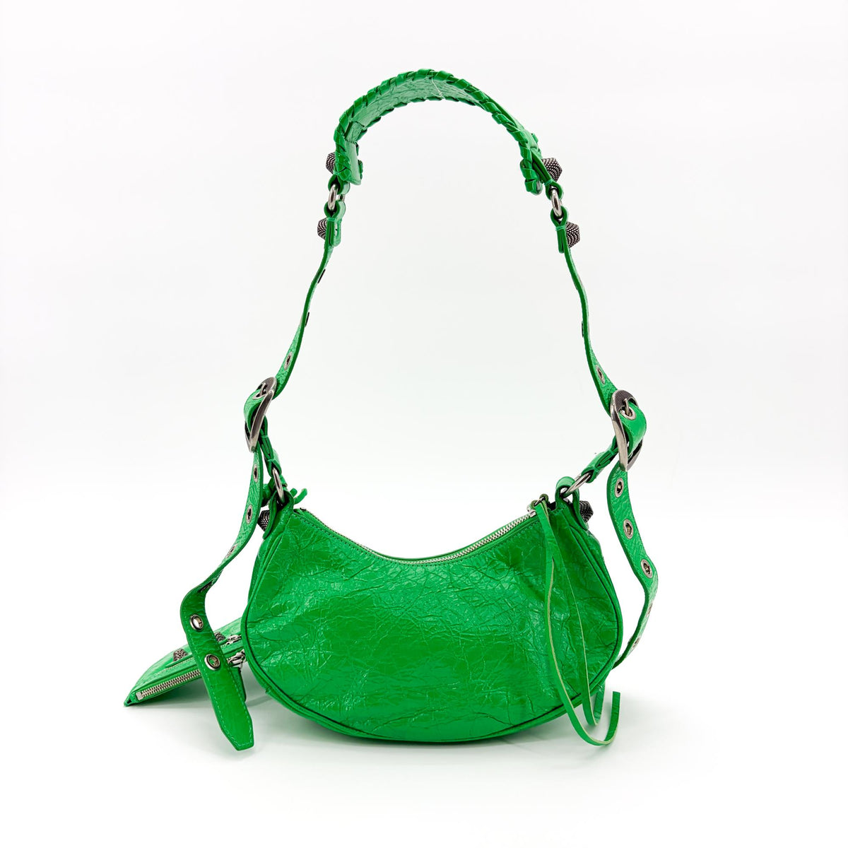 Balenciaga Le Cagole Giant Studs Leather, Green, Leather, Shoulder Bag