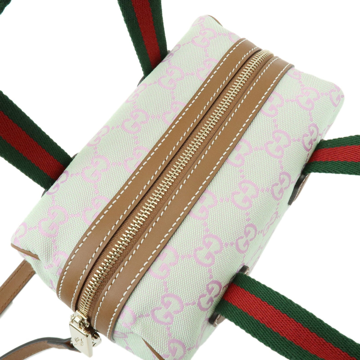 Gucci Web Boston GG Canvas, Green, Canvas, Handbag