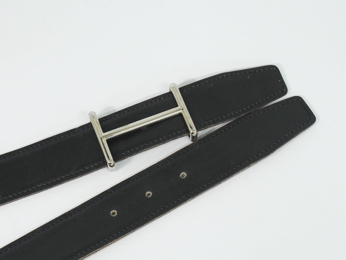 Hermes H D'Ancre Reversible Belt Leather, Black, Leather, Belt